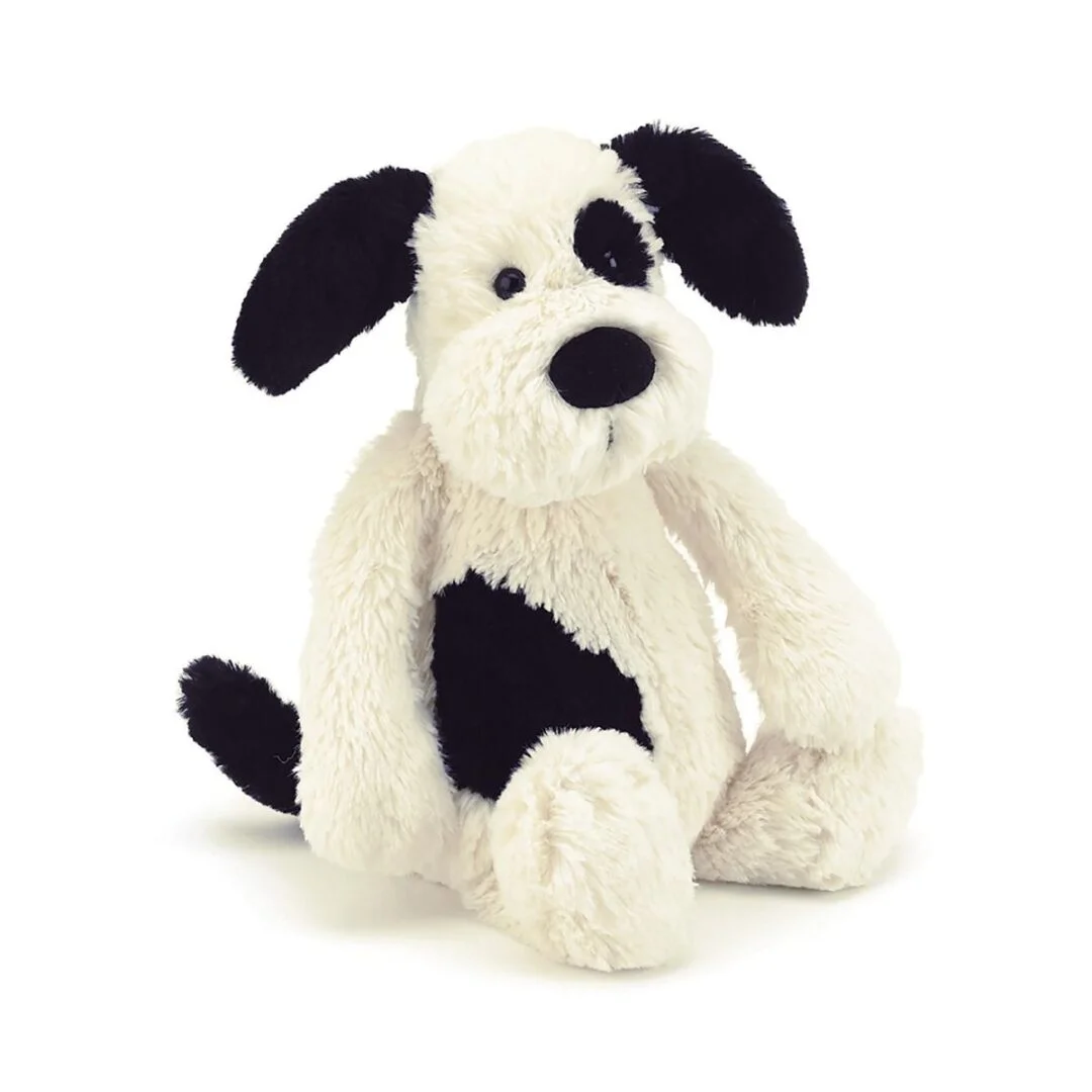 JELLYCAT BASHFUL BLACK & CREAM PUPPY MEDIUM CREAM