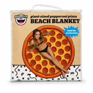 BigMouth pizza beach blanket in retail packaging