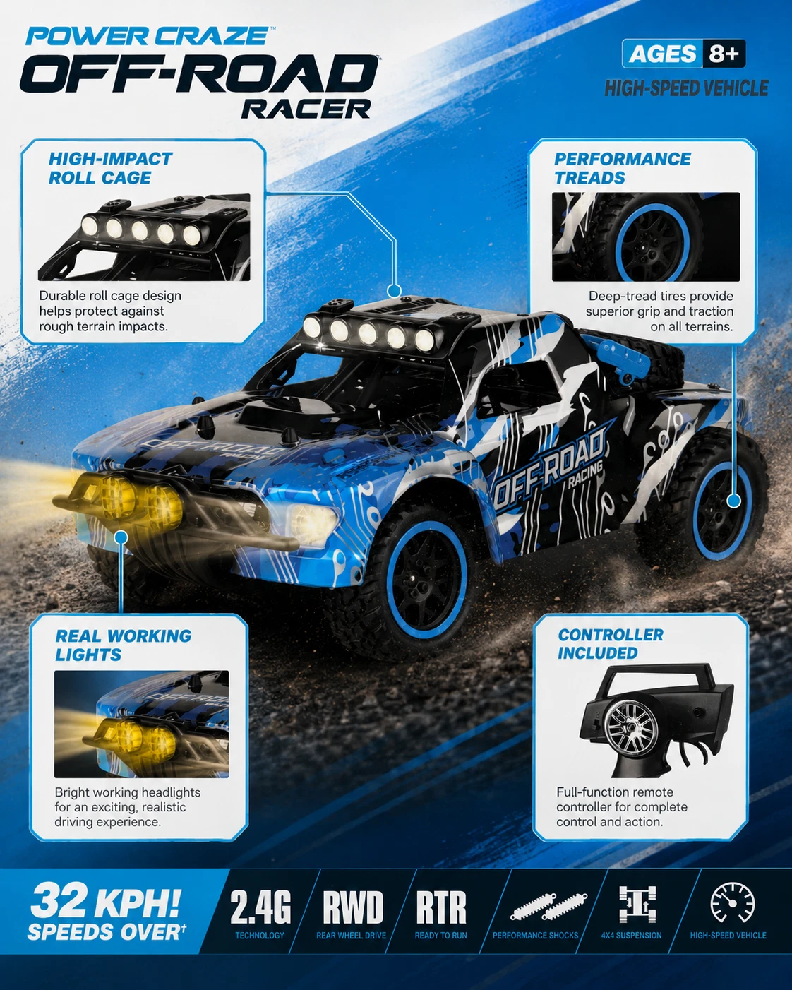 Power Craze 1:24 Off-Road RC Truck — alternate view