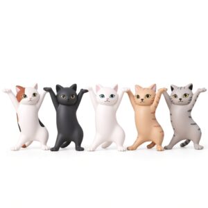 Cat figurine desk holder set of 5 on a white background