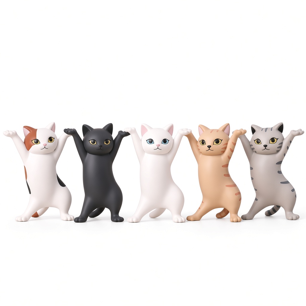 Cat figurine desk holder set of 5 on a white background